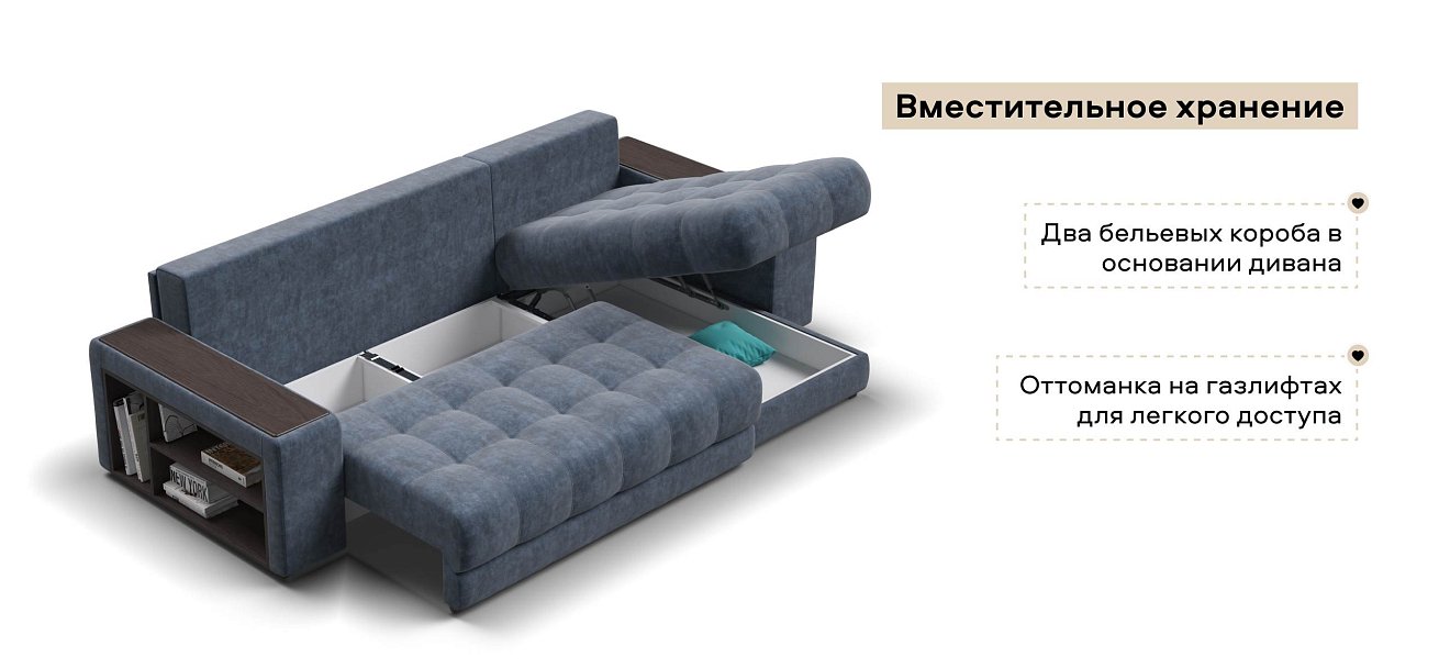 Угловой диван Босс ХЛ велюр Роял синий