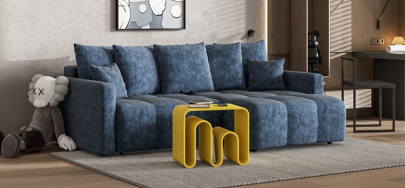 Угловой диван Босс Тренд велюр Роял синий