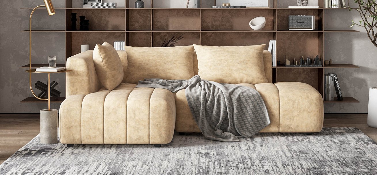 Угловой диван левый Босс Твин велюр Роял шампань