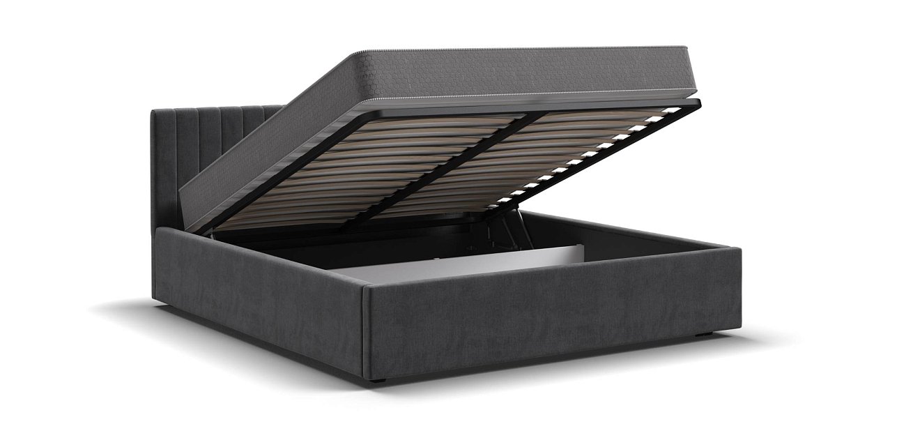 Ронда Кровать+ПМ 160*200 велюр Монолит серый