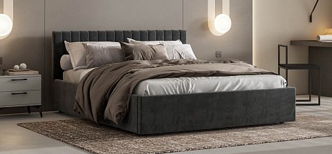 Ронда Кровать+ПМ 160*200 велюр Монолит серый 2