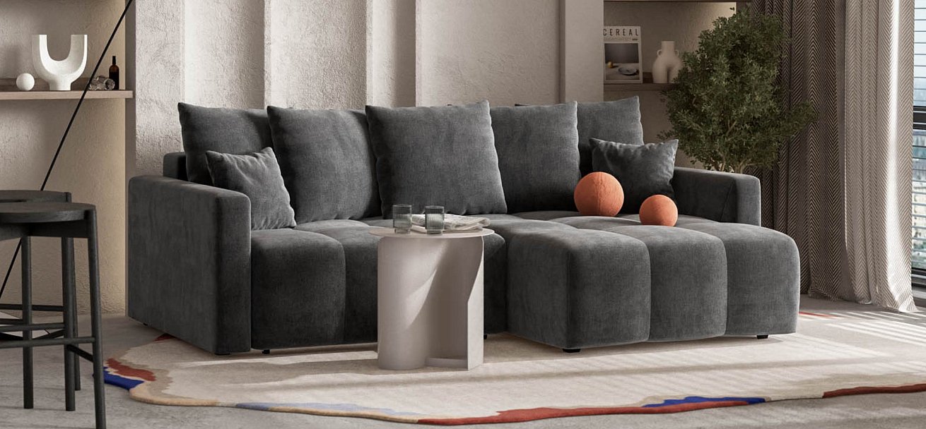 Угловой диван Босс Тренд велюр Монолит серый