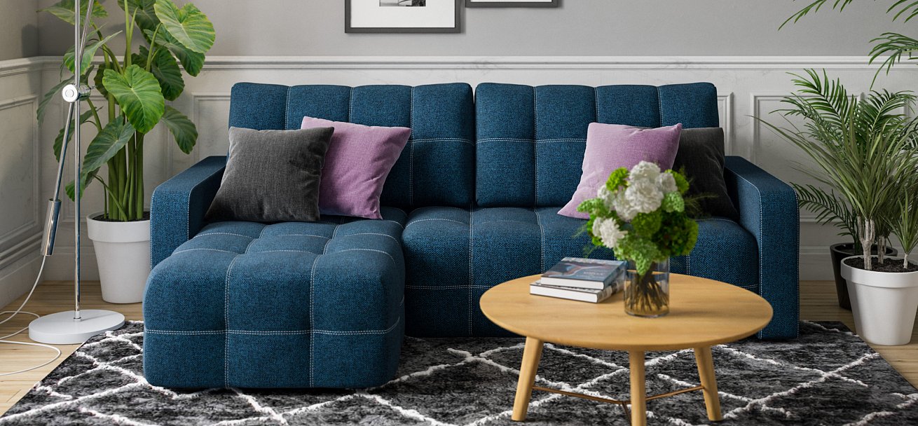 Угловой диван Денди Рогожка Мальмо синий