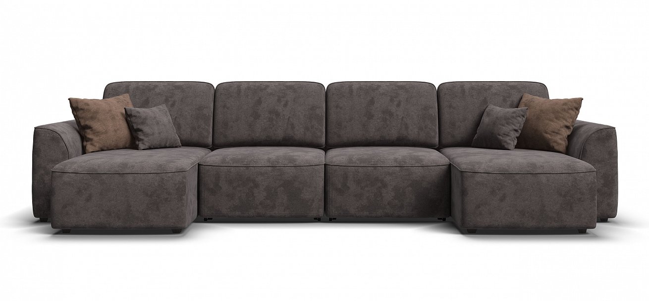 П-образный диван Кинг Модуль велюр Алькантара серый