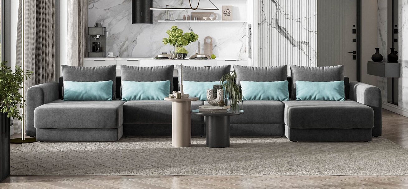 Модульный п-образный диван Ричмонд Модуль велюр Монолит серый