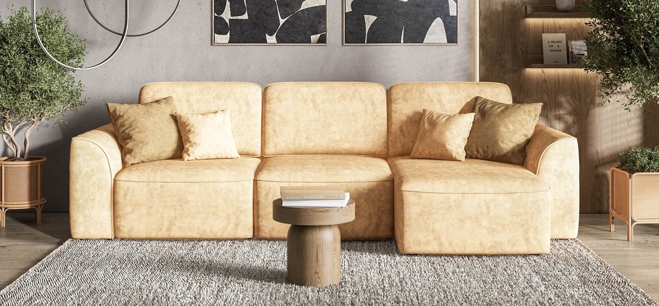 Угловой диван Кинг велюр Роял шампань