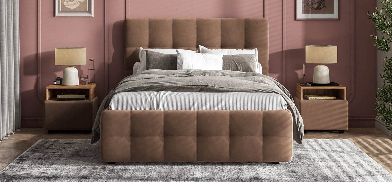 Босс Кровать+ПМ 140*200 велюр Монолит мокко