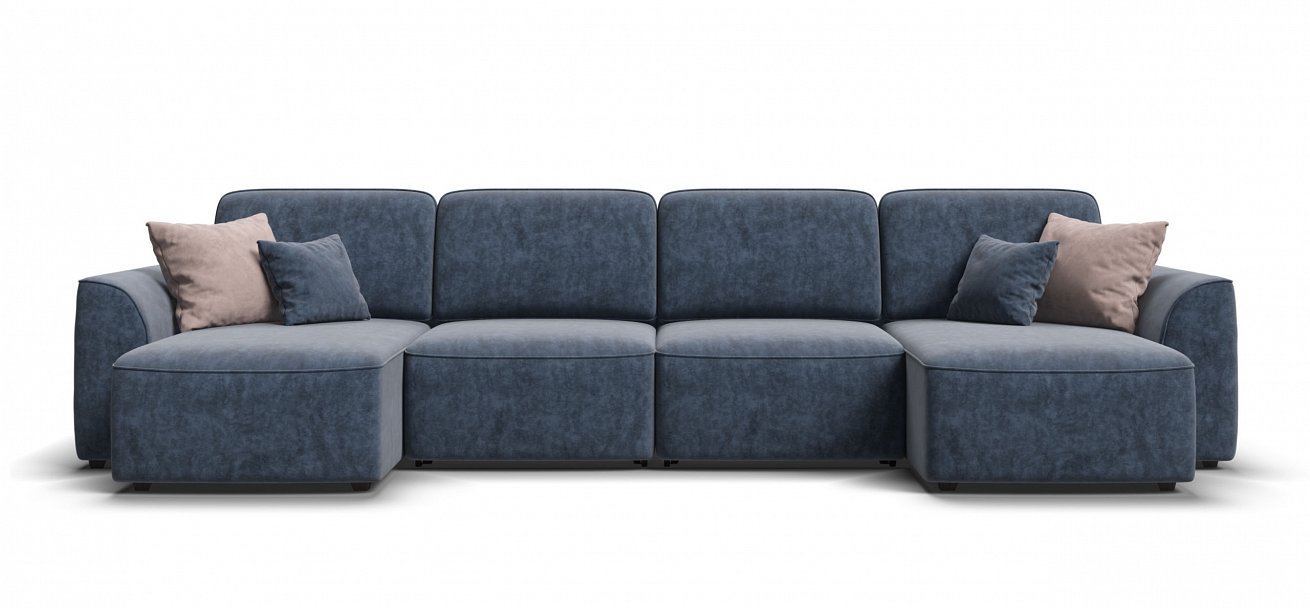 П-образный диван Кинг Модуль велюр Роял синий