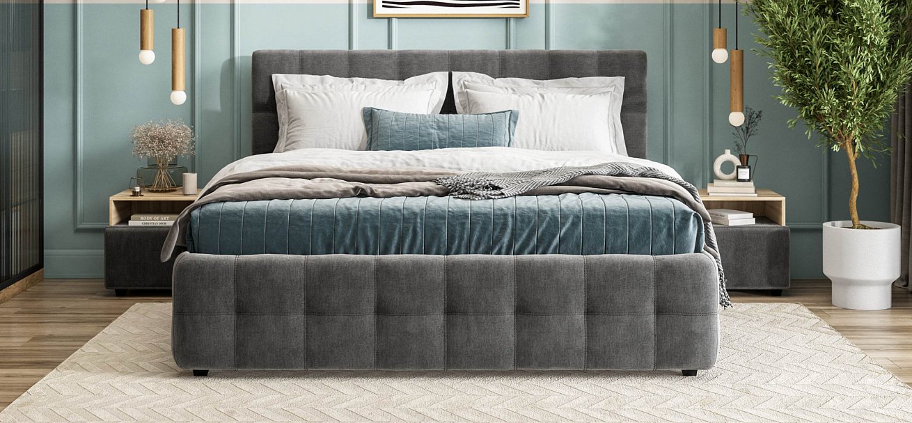 Босс Кровать+ПМ 180*200 велюр Монолит серый