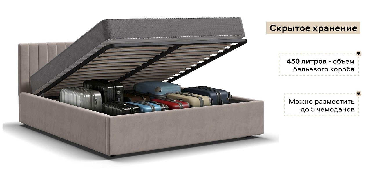 Ронда Кровать+ПМ 160*200 велюр Монолит латте