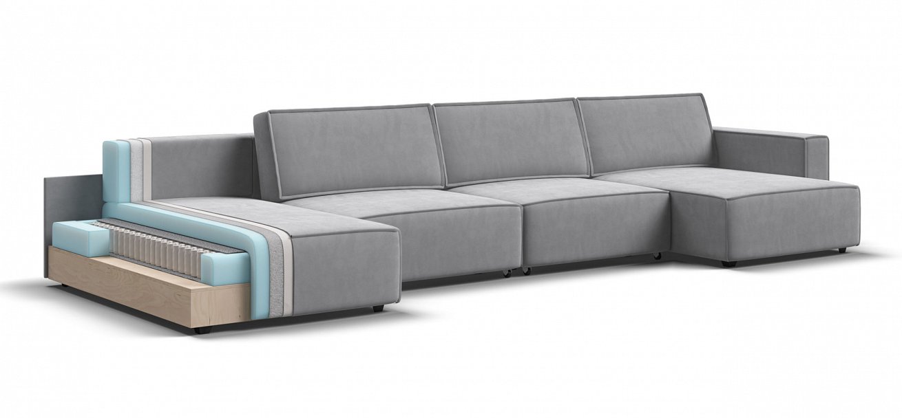 П-образный диван Босс Софт Модуль велюр Монолит сталь