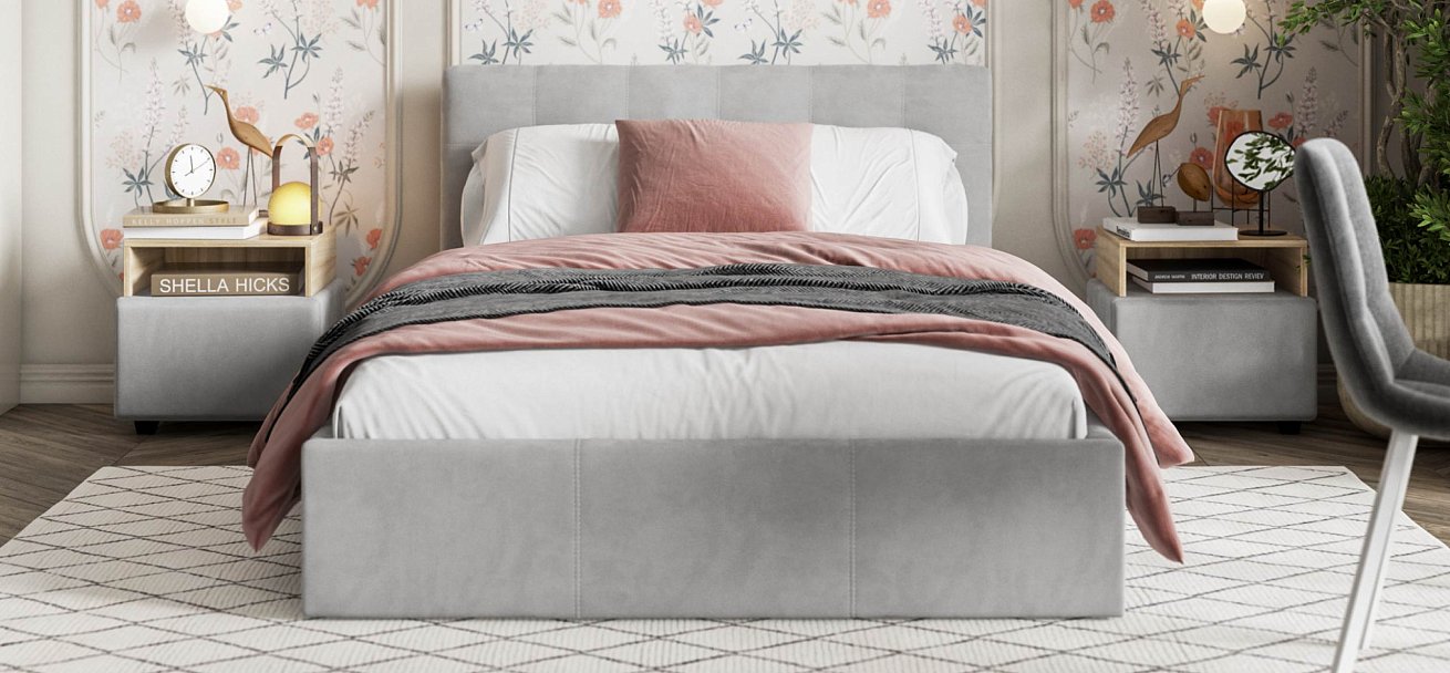 Белла Кровать без ПМ 140*200 велюр Монолит сталь