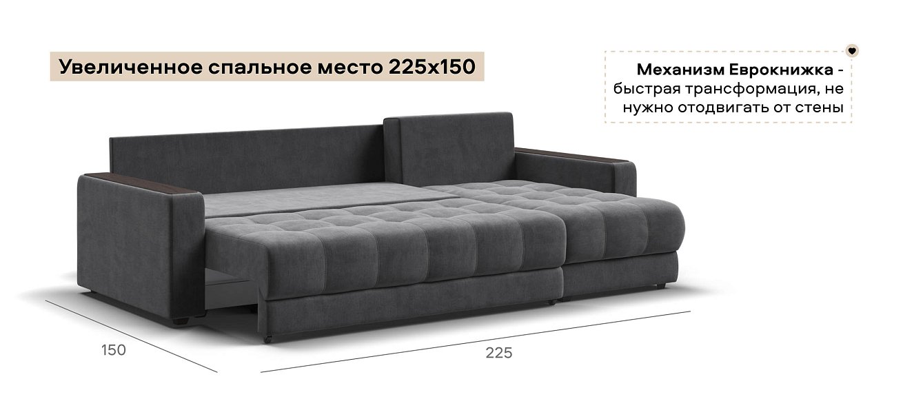 Угловой диван Босс Классик велюр Монолит серый