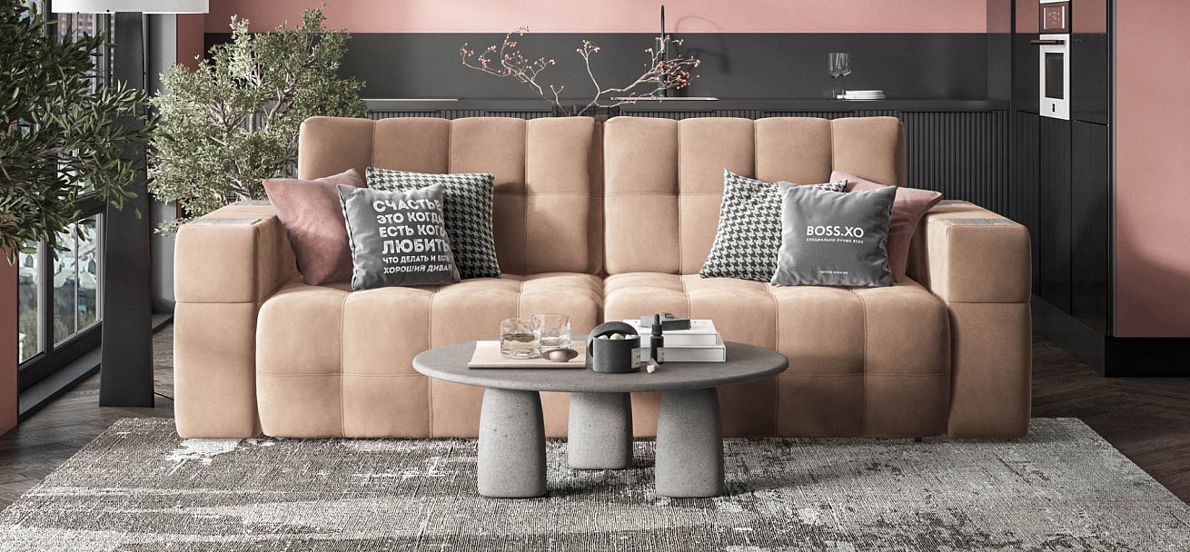 Диван Босс ХО велюр Монолит мокко / Дымчатый Крафт