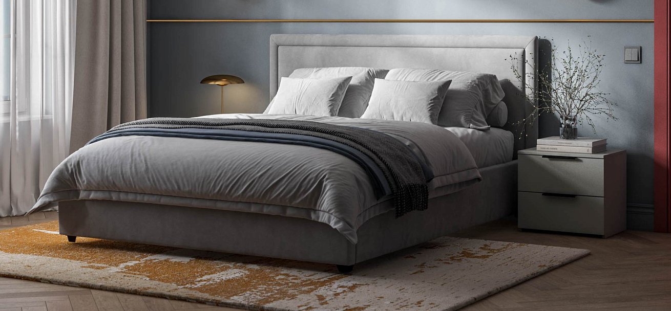 Фрея Кровать+ПМ 160*200 велюр Монолит сталь