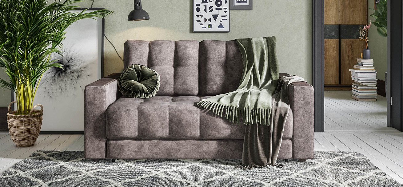 Диван Босс двухместный велюр Алькантара серый