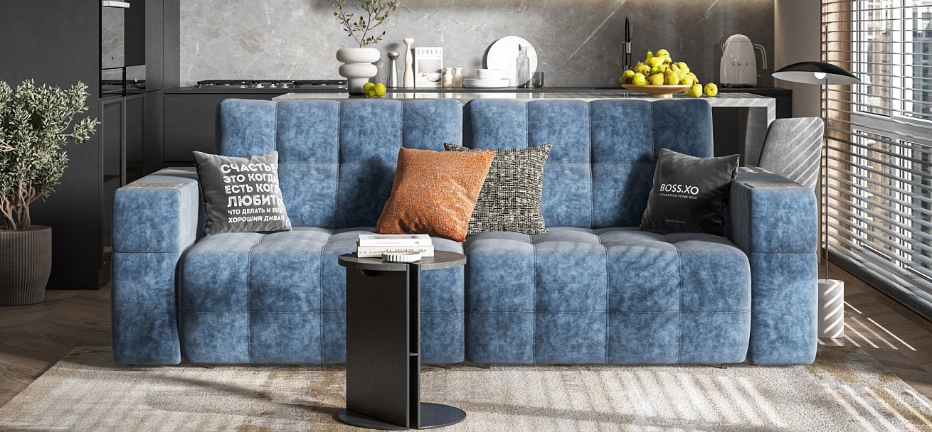 Диван Босс ХО велюр Роял синий  / Камень