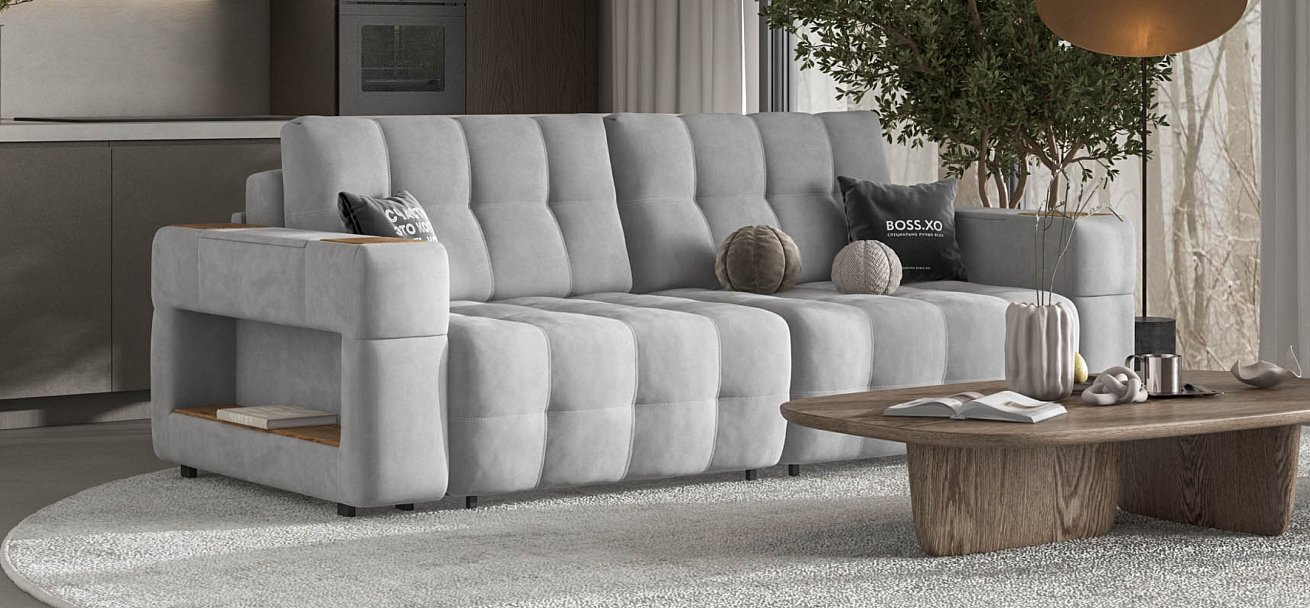 Диван Босс ХО велюр Монолит сталь / Дымчатый Крафт