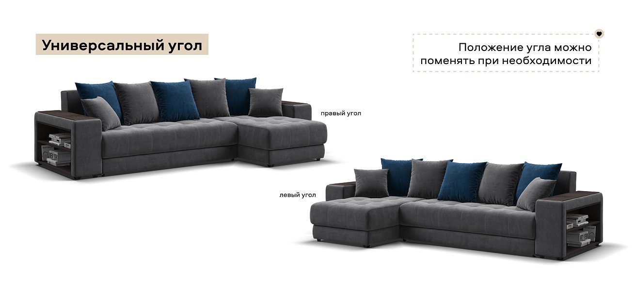 Угловой диван Дубай велюр Монолит серый, велюр Монолит синий
