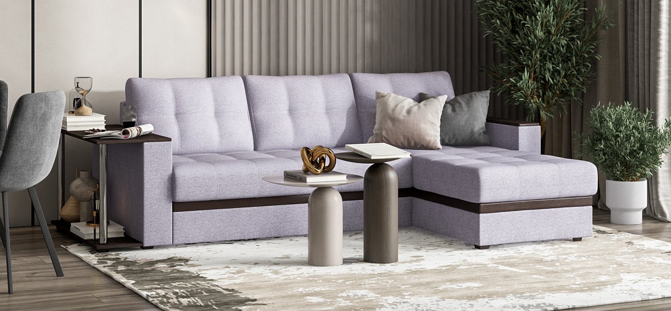 Угловой диван Атланта НПБ Рогожка Мальмо платина