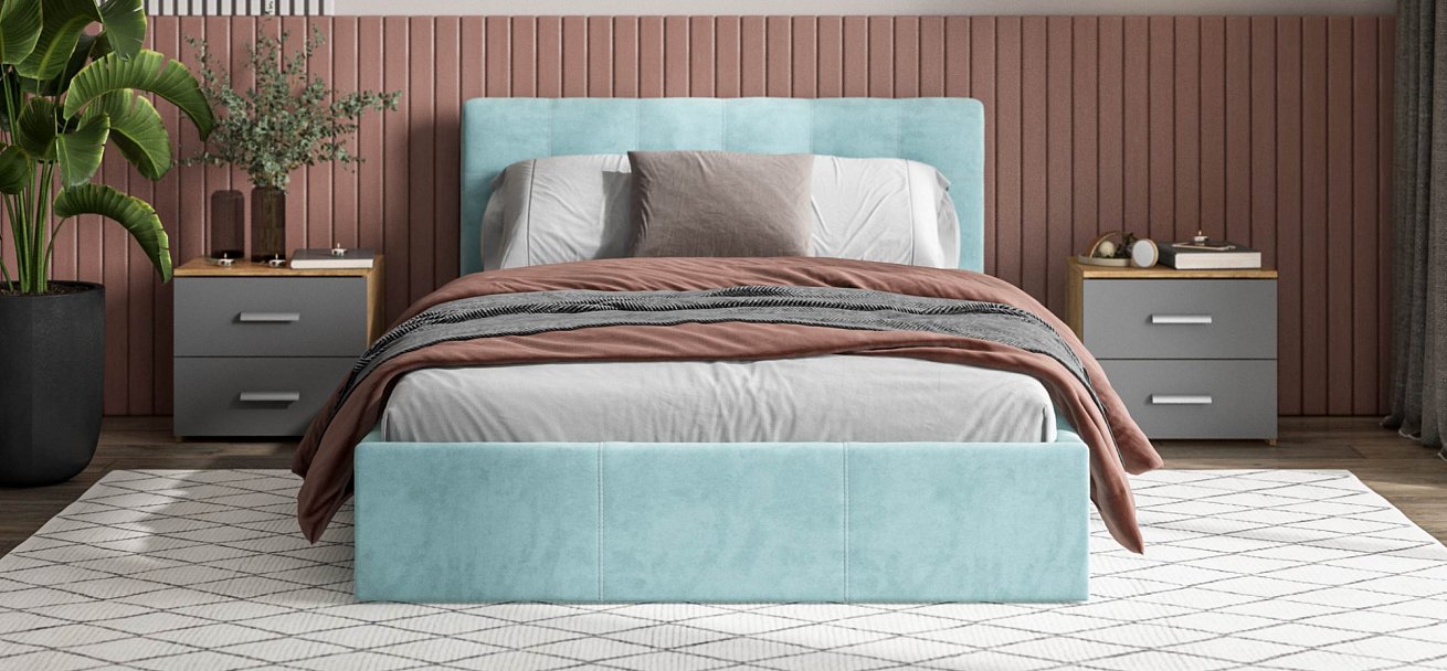 Белла Кровать без ПМ 140*200 велюр Монолит аква