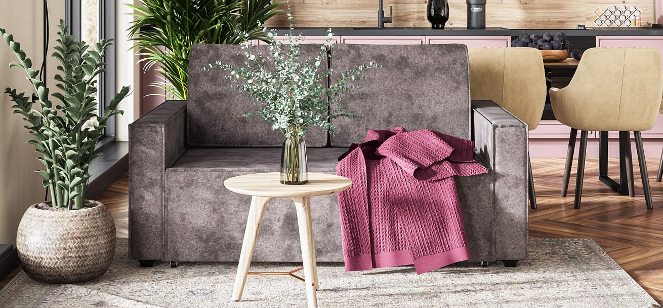 Диван Норд двухместный велюр Алькантара серый