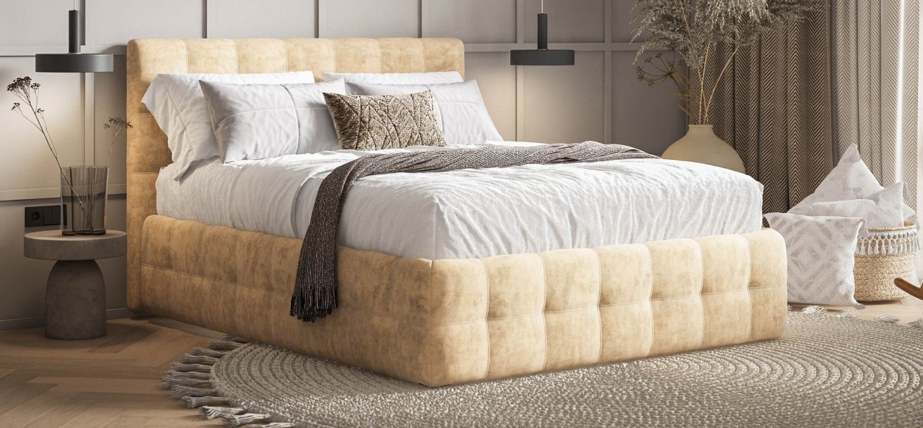 Босс Кровать+ПМ 160*200 велюр Роял шампань