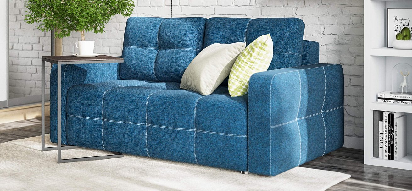 Диван Денди двухместный Рогожка Мальмо синий