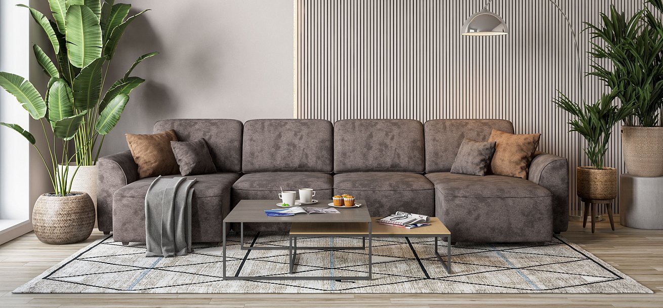 П-образный диван Кинг Модуль велюр Алькантара серый