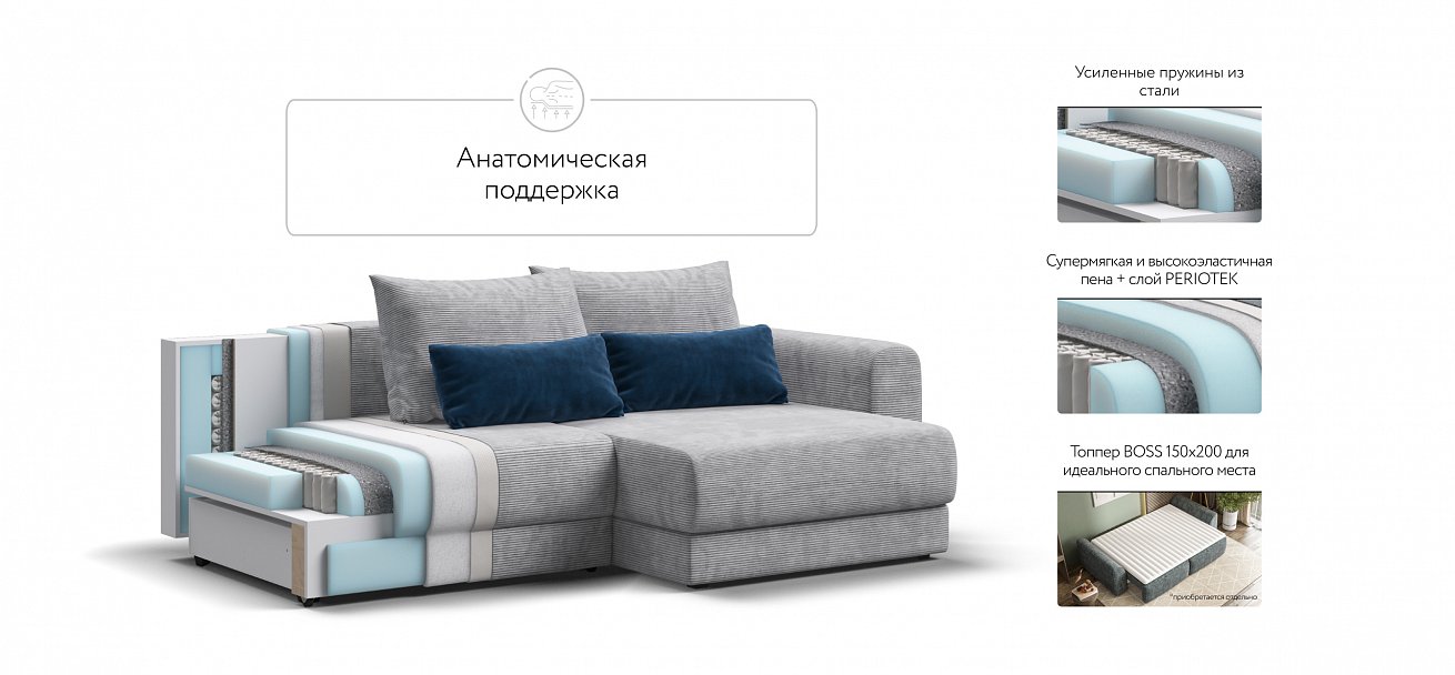 Модульный угловой диван Ричмонд Модуль Вельвет Корд серый