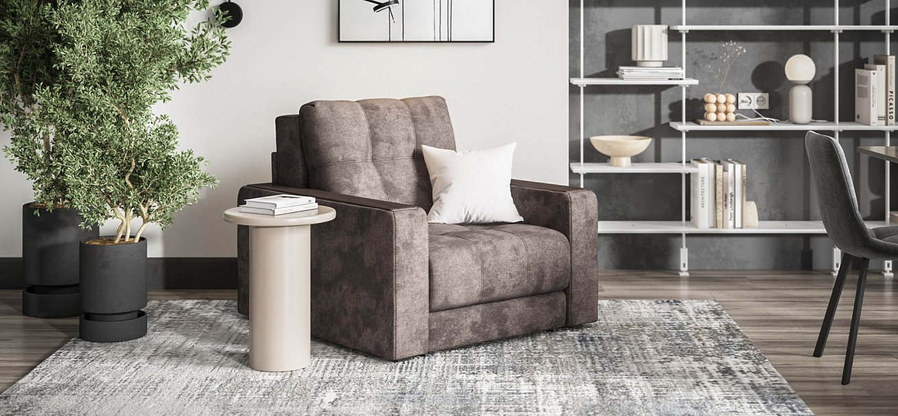 Босс кресло-кровать велюр Алькантара серый