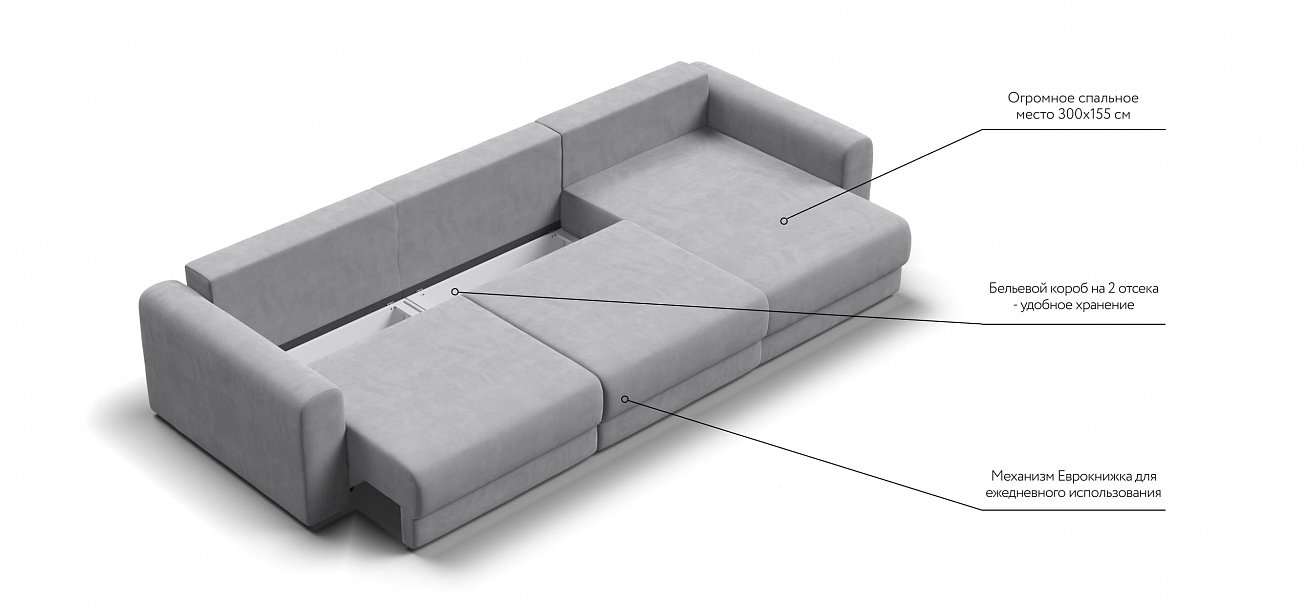 Модульный угловой диван Ричмонд Модуль Макс велюр Монолит сталь