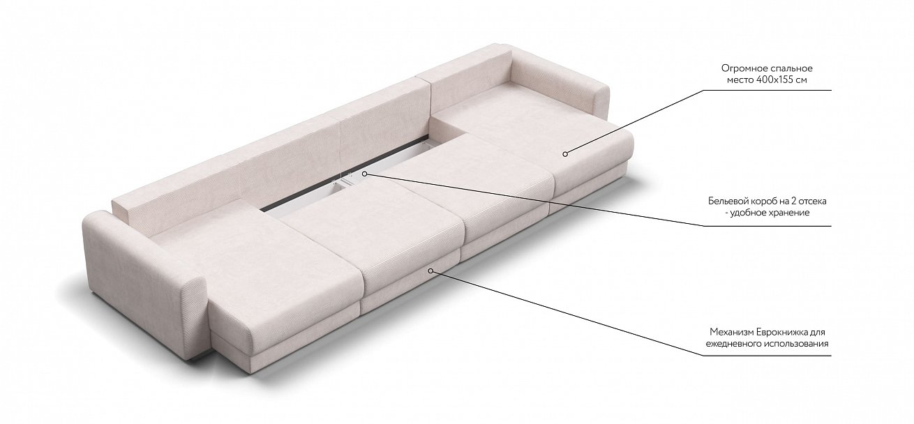 Модульный п-образный диван Ричмонд Модуль Вельвет Корд бежевый