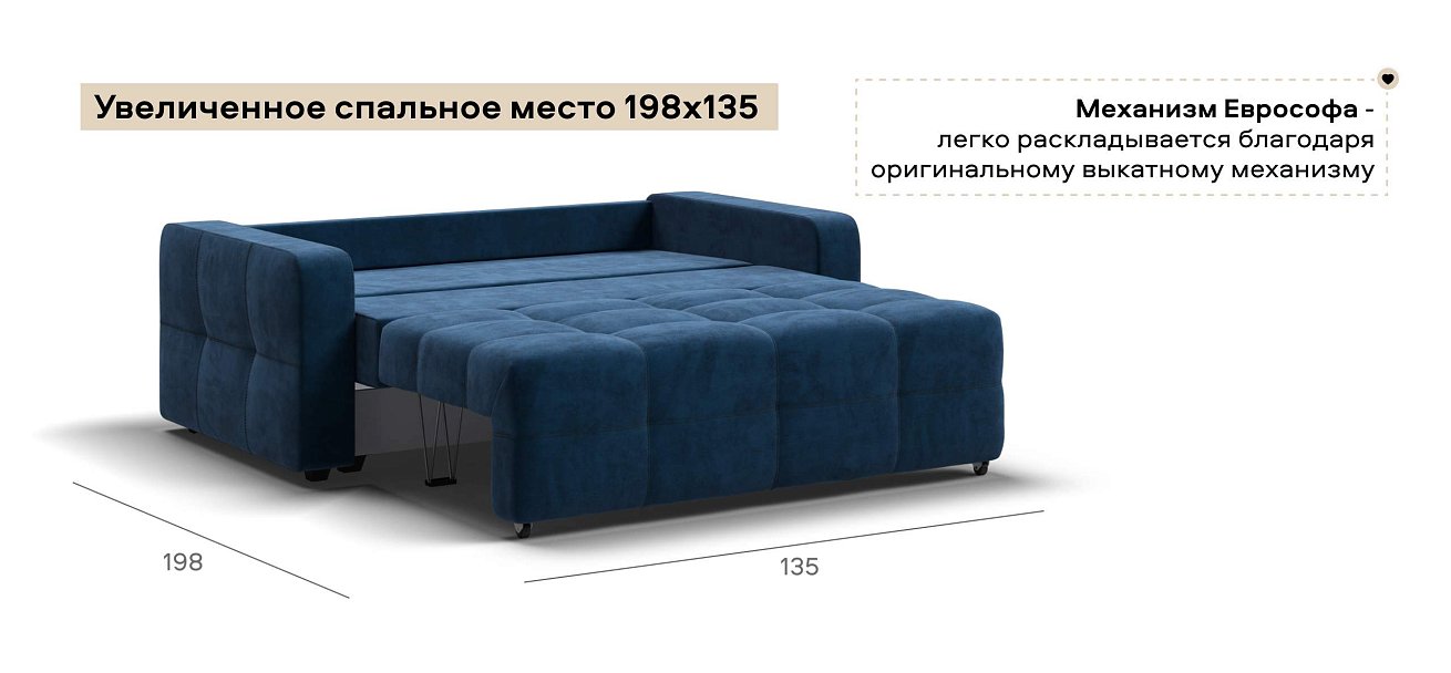 Диван Денди двухместный велюр Монолит синий