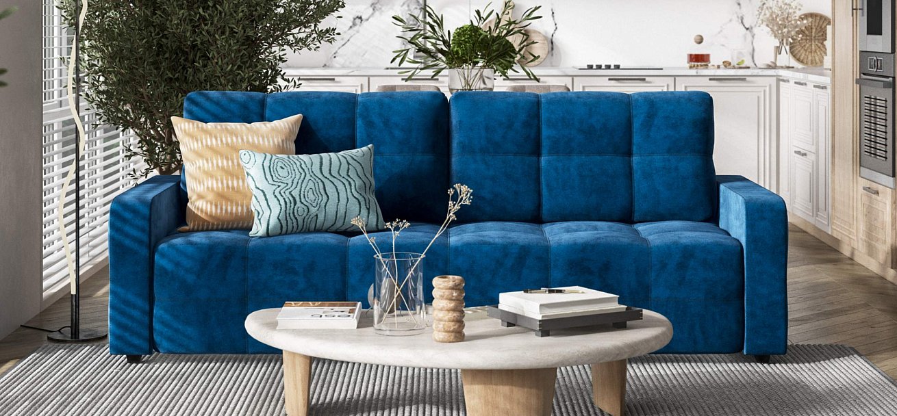 Диван Денди велюр Монолит синий