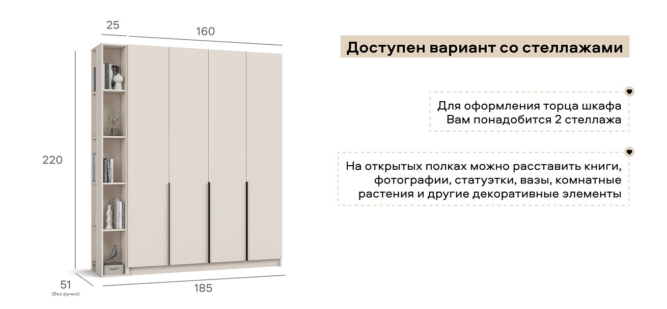 Босс Стандарт 160*220 шкаф распашной 4Д + ящики 01 Кашемир