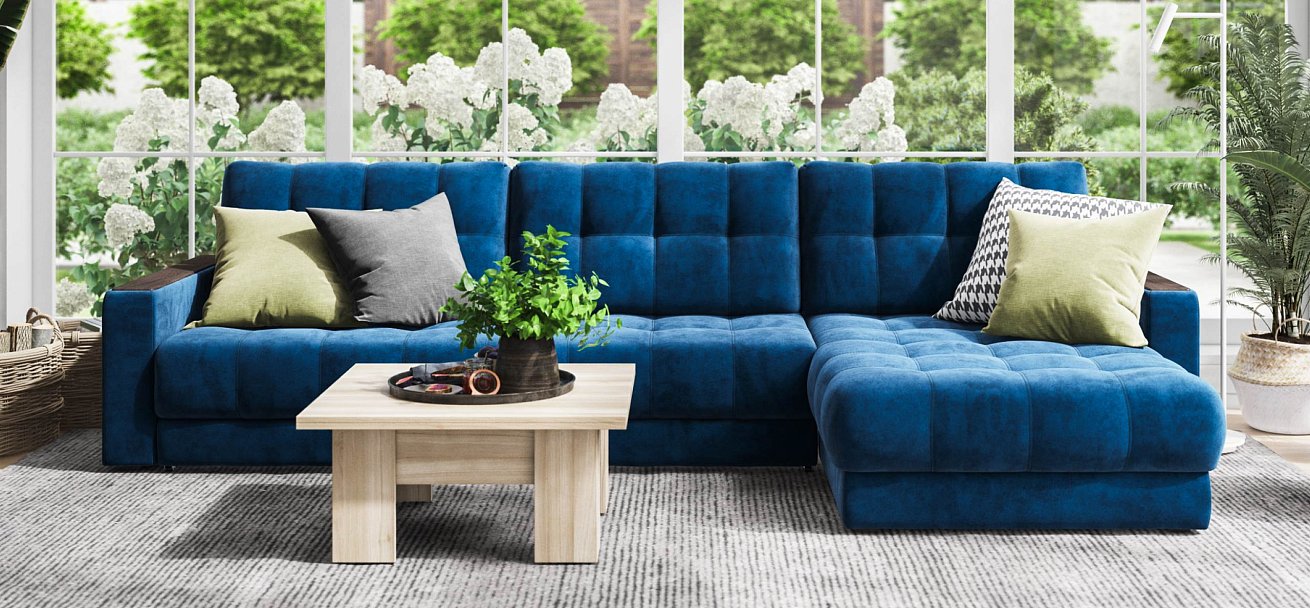 Угловой диван Босс Макс велюр Монолит синий