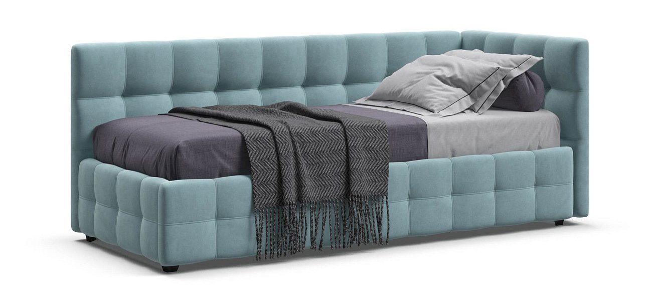 Босс Мини Кровать+ПМ 90*200 велюр Монолит аква