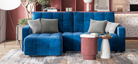 Угловой диван Денди велюр Монолит синий 2