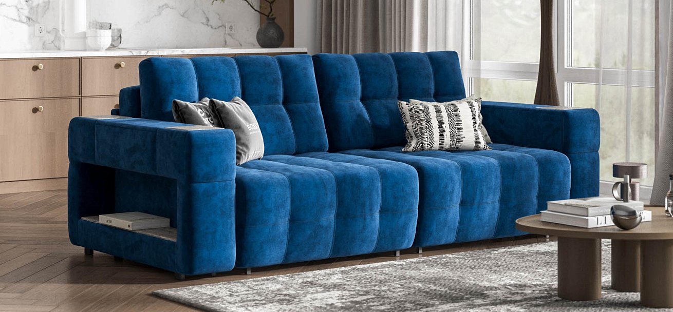 Диван Босс ХО велюр Монолит синий / Камень