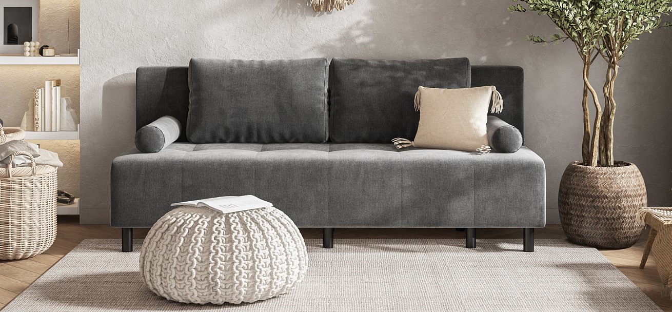 Диван Бостон Мини велюр Монолит серый