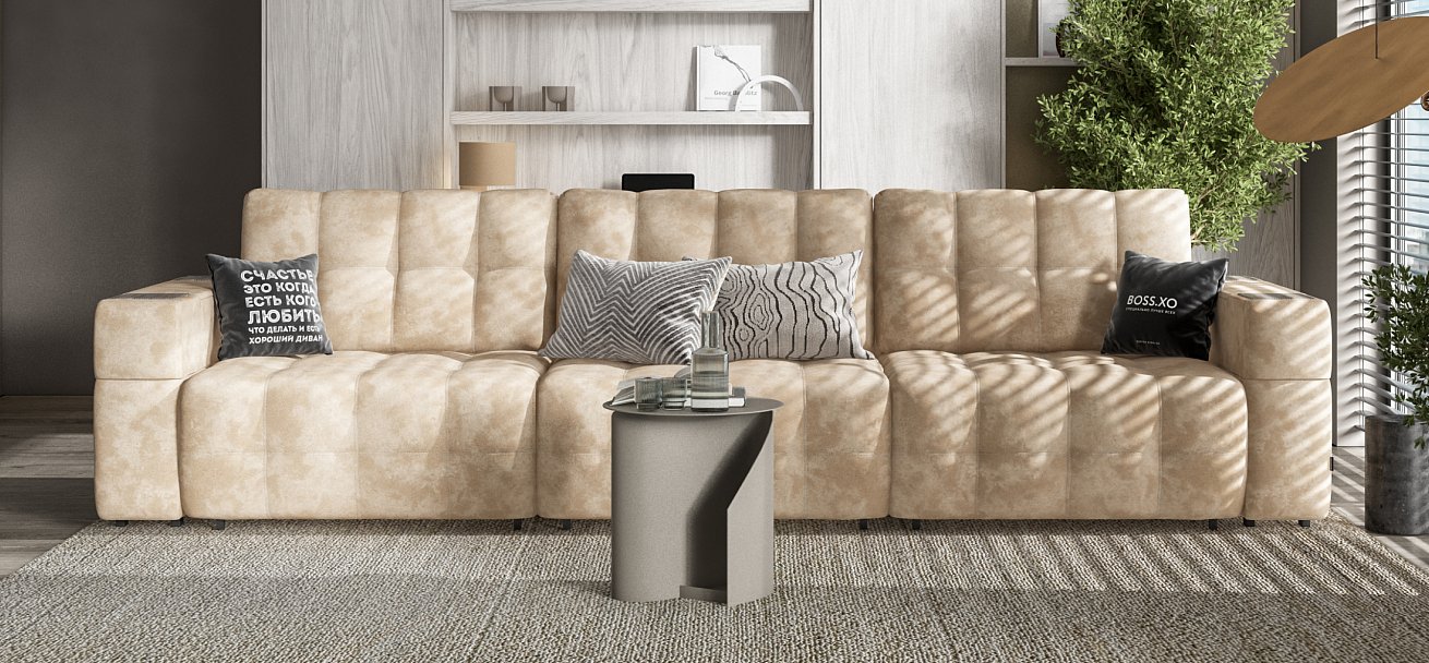 Диван Босс ХО Макс велюр Алькантара пепел / Камень