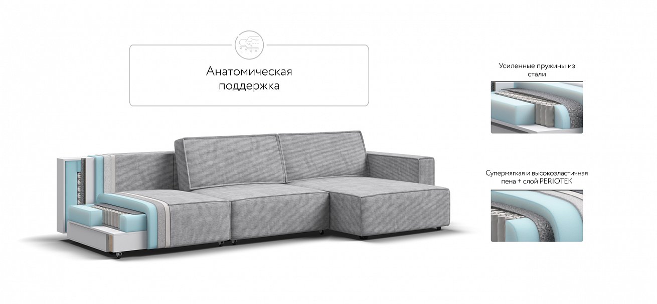 Угловой диван Босс Софт Модуль Макс Вельвет Корд серый