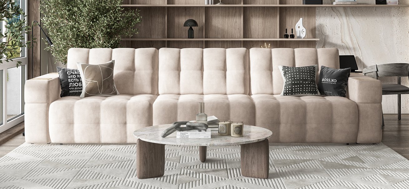Диван Босс ХО Макс велюр Монолит латте / Снежная Сонома