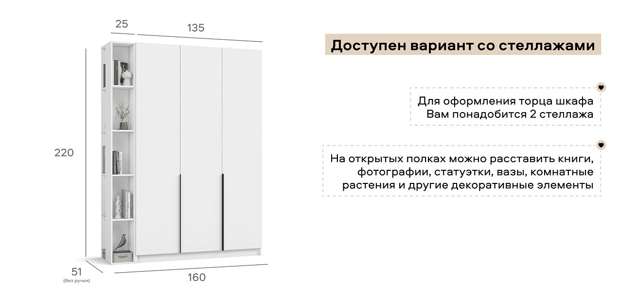 Босс Стандарт 135*220 шкаф распашной 3Д + ящики 01 Белый