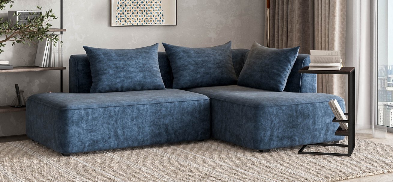 Угловой диван правый Кинг Твин велюр Роял синий