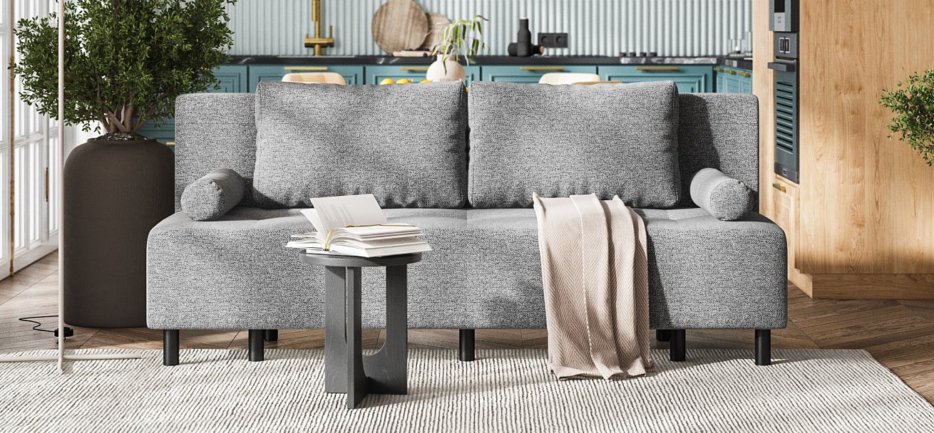 Диван Бостон Мини Рогожка Мальмо серый