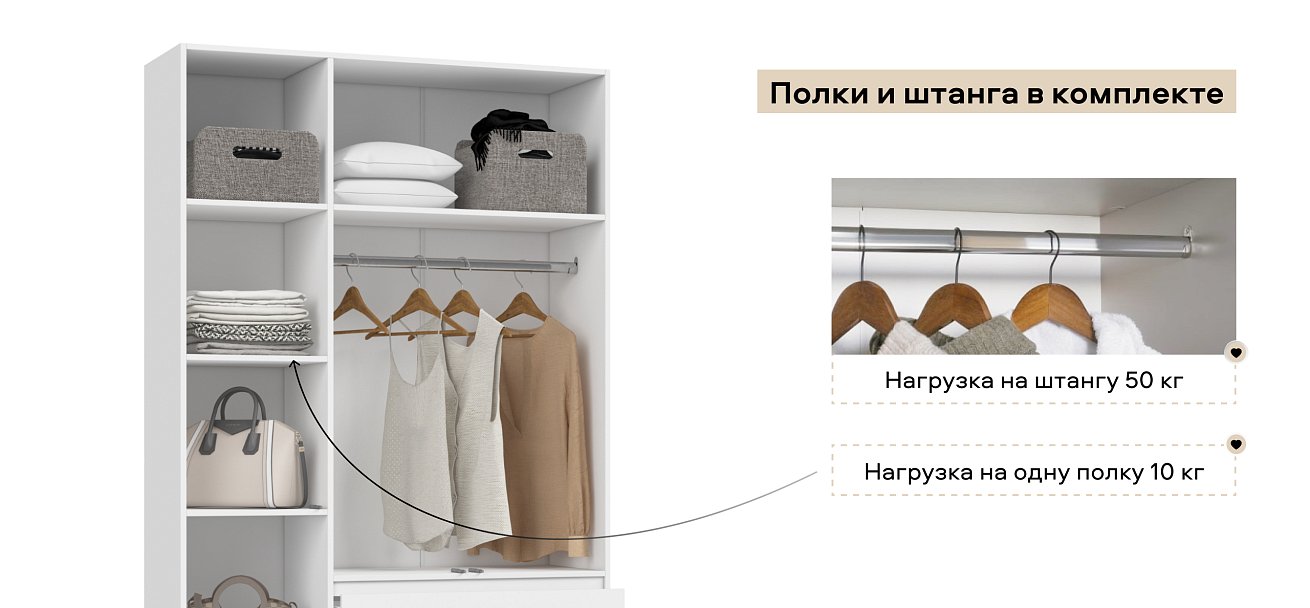 Идея 120 шкаф распашной 3Д+ящики Белый