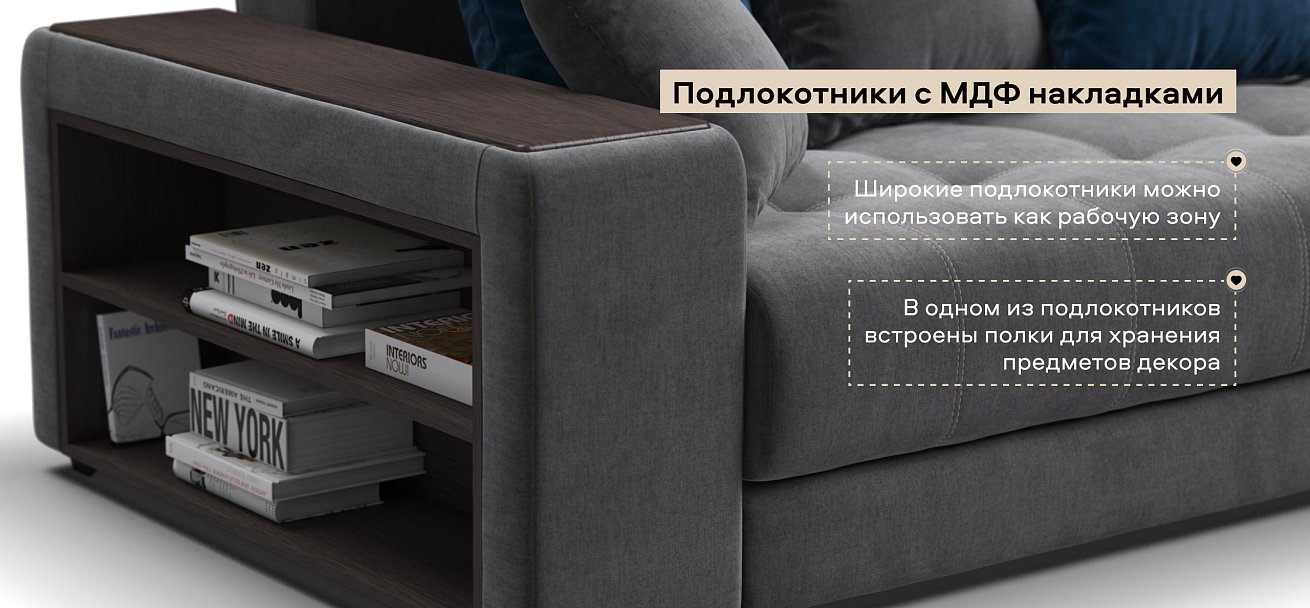 Угловой диван Дубай велюр Монолит серый, велюр Монолит синий