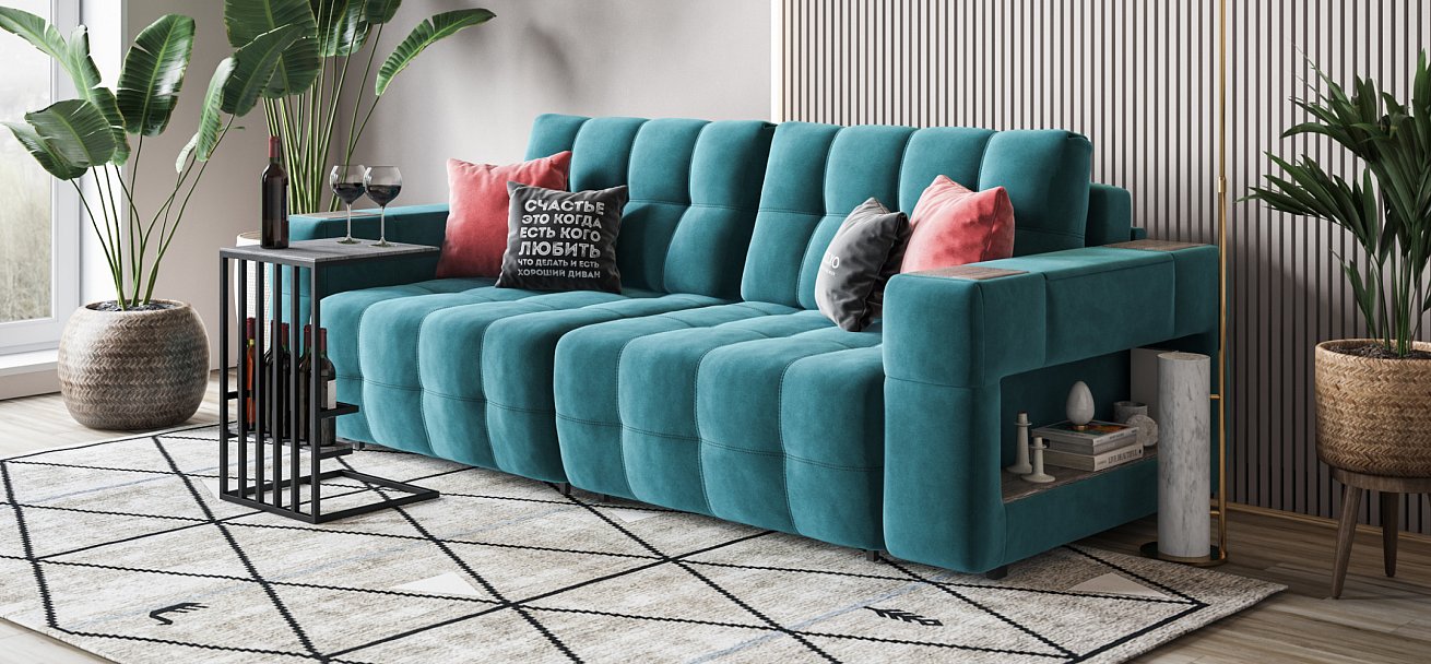 Диван Босс ХО велюр Монолит зеленый / Снежная Сонома